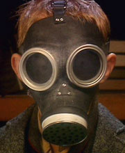 Jamie in gas mask